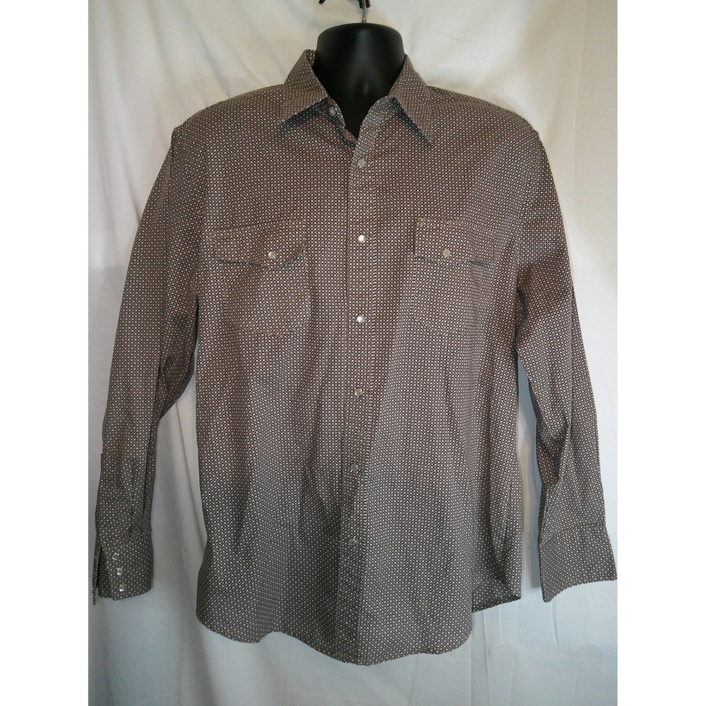 Wrangler Wrancher‎ Western Shirt Brown Print Long Sleeve Cowboy L